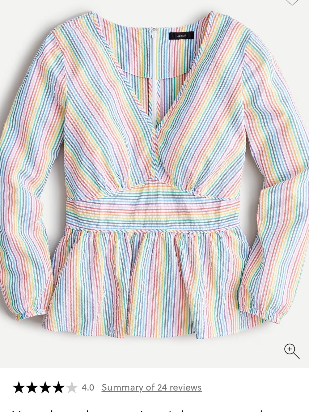 J. Crew Pastel Rainbow Striped V-Neck Peplum Blouse